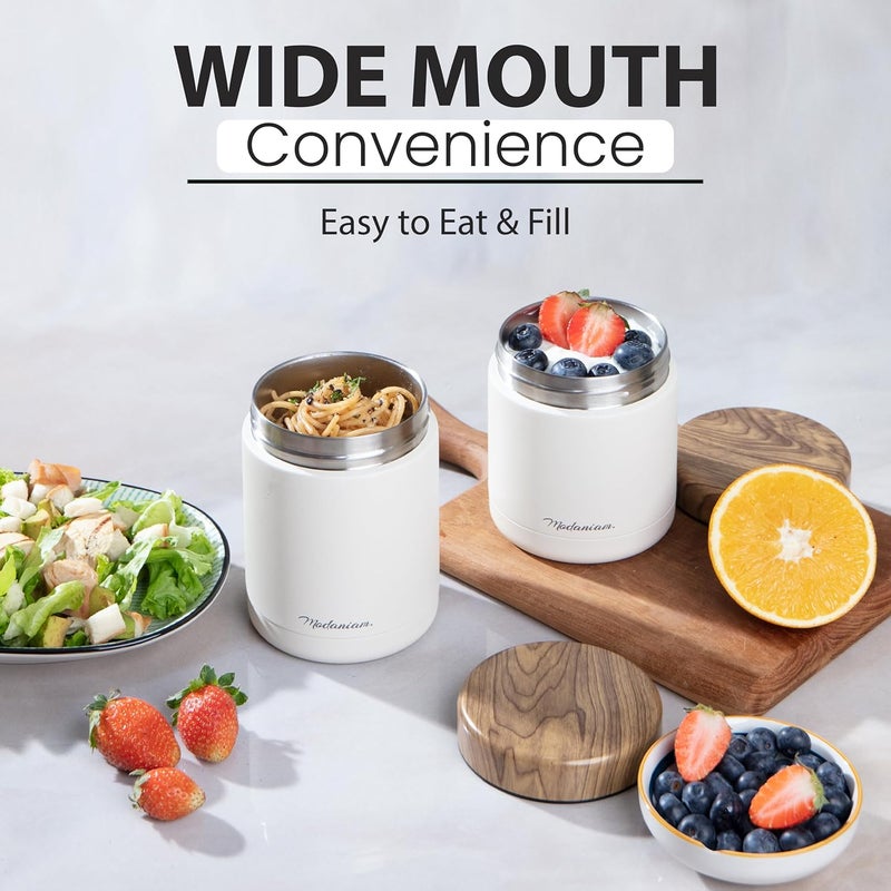 Modaniam Stainless Steel Insulated FoodJar Set of 2 (16oz + 12oz) | Wide Mouth | Soup Thermo for Hot Food Lunch Container | Thermal LunchBox | Insulated Soup Bowl | Hot and Cold Lunch Box for Adults | Vanilla - Image 2